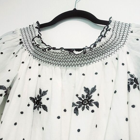 Zara Midi eyelet Dress white blouson S Embroidered peasant Floral Tassels TRF - Picture 3 of 15